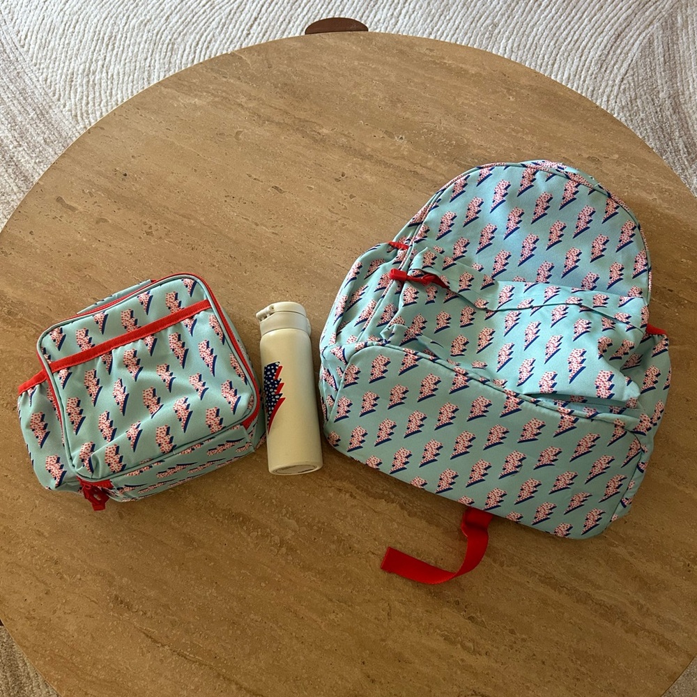 Crate & Kids Blue and Red Lightning Backpack, Lunchbox, and Water Bottle Set